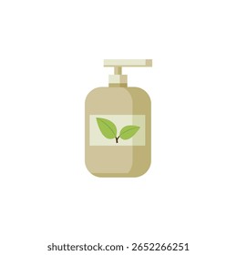 A pump bottle with a green leaf label, representing natural or organic skincare or soap.

