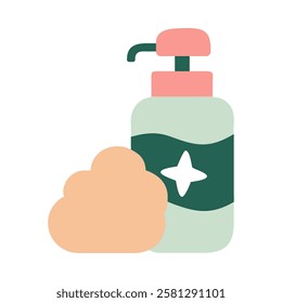 Pump bottle of herbal hand soap with foam isolated vector illustration