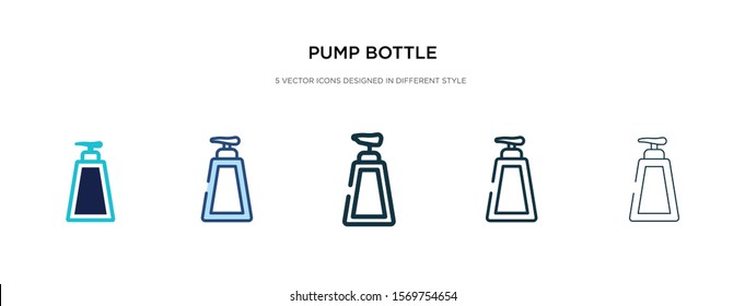 pump bottle icon in different style vector illustration. two colored and black pump bottle vector icons designed in filled, outline, line and stroke style can be used for web, mobile, ui
