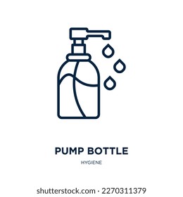 pump bottle icon from hygiene collection. Thin linear pump bottle, medical, bottle outline icon isolated on white background. Line vector pump bottle sign, symbol for web and mobile