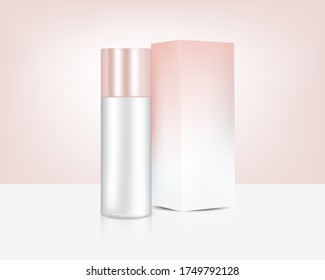 Pump Bottle Mock up Realistic Rose Gold Perfume Soap Cosmetic and Box for Skincare Product Background Illustration. Health Care and Medical Concept Design.