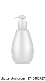 Pump bottle mockup isolated on white background: gel, disinfectant, cream, sanitizer. Plastic package design. Blank cosmetic, hygiene, skin care template. 3d realistic vector illustration