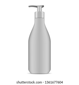Pump Bottle. Soap Dispenser Cosmetic Can Mockup. Batcher Cap Medicine Packaging Template. Valve Container Design for Liquid Shampoo, Gel, Lotion. Realistic 3d Tube Blank Package.