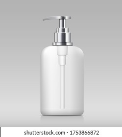 Pump bottle white and silver products template design on gray background, llustration