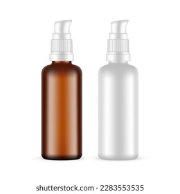 Pump Bottles for Oil or Lotion Packaging, Isolated on White Background. Vector Illustration