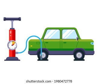 pump up a car wheel. flat vector illustration.