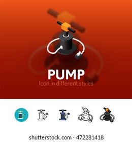 Pump color icon, vector symbol in flat, outline and isometric style isolated on blur background