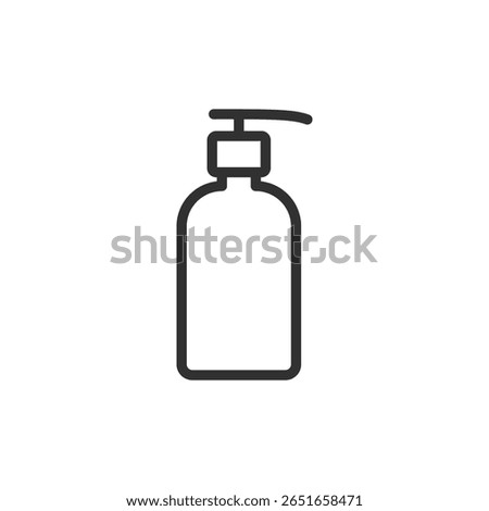 Pump dispenser bottle, linear icon. Liquid soap or lotion container. Line with editable stroke.