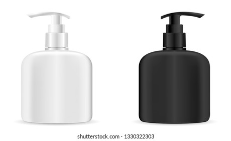 Pump Dispenser Bottle Set. Plastic Cosmetic Packing Mockup. 3d Realistic Container for Shower and Bath Product such Gel, Soap, Liquid lotion, Skin and Face Care Treatment. Medical Packaging Object.