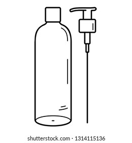 Pump dispenser bottle. Vector outline icon isolated on white background.
