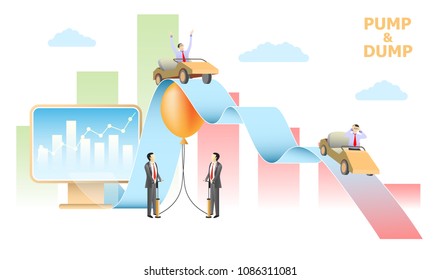 Pump and dump stock exchange scheme concept. Vector realistic illustration.