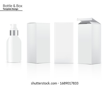 Pump Glossy Bottle Mock up Realistic Cosmetic and 3 Dimensional Box for Whitening Skincare and Aging anti-wrinkle merchandise on White Background Illustration. Health Care and Medical Concept Design.