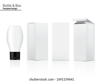 Botella de brillo de la bomba maqueta Cosmética realista y 3 Casilla Dimensional para blanquear el cuidado de la piel y la mercancía antiarrugas en el fondo blanco Ilustración. Diseño de la atención médica y el concepto médico.