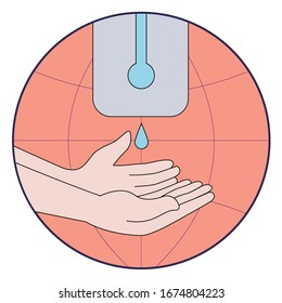 Pump Hand wash properly. Hands sanitizer with alcohol. Automatic Wall mounted soap dispenser. Protection from germs, fever, high temperature or coronavirus pandemic (Covid-19) 