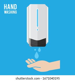 Pump Hand wash. Hand sanitizer. Alcohol-based hand rub. Rubbing alcohol. Wall mounted soap dispenser. Wall hanging hand wash container. Protection from germs such as coronavirus (Covid-19) icon design