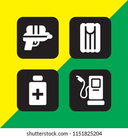 pump icon. 4 pump set with water gun, fuel, air mattress and antiseptic vector icons for web and mobile app