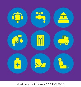 pump icon. 9 pump set with antiseptic, bunker, fuel and asthma vector icons for web and mobile app