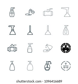 Pump icon. collection of 16 pump outline icons such as soap, plunger, bottle soap, liquid soap. editable pump icons for web and mobile.