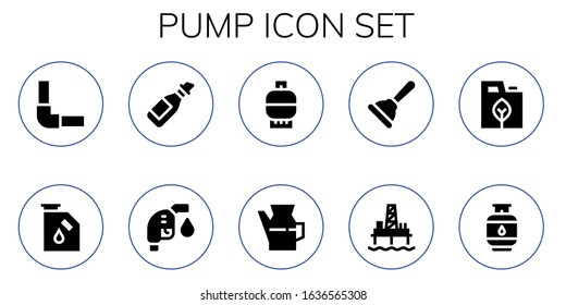 pump icon set. 10 filled pump icons. Included Pipeline, Gas, Oil, Gas fuel, Plunger, Oil pump, Fuel icons
