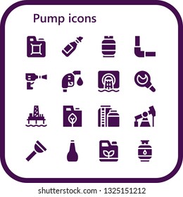 pump icon set. 16 filled pump icons.  Simple modern icons about  - Fuel, Oil, Gas, Pipeline, Wheel pressure, Gas fuel, Sewer, Enema, Oil pump, Tank, jack, Plunger, Gasoline