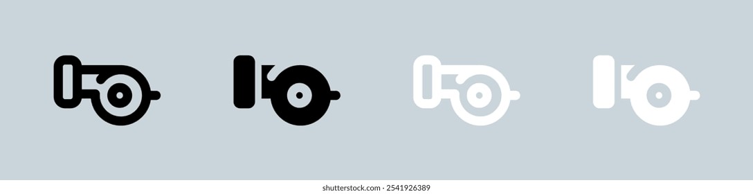 Pump icon set in black and white. Motor signs vector illustration.