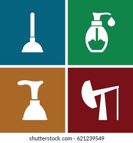 Pump icons set. set of 4 pump filled icons such as plunger, soap