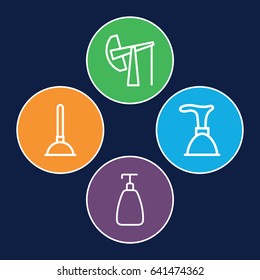 Pump icons set. set of 4 pump outline icons such as soap, plunger