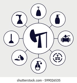 pump icons set. Set of 9 pump filled icons such as soap, plunger, bottle soap, liquid soap, pump, cargo terminal