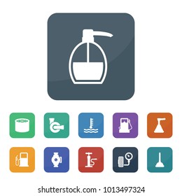 Pump icons. vector collection filled pump icons such as oil filter, gas station, tire pressure, car temperature, liquid soap, plunger