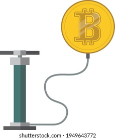 The pump inflates bitcoin. A symbol of a fictional economy.