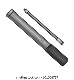Pump for inflating wheels in a bicycle. Outfit of cyclists.Cyclist outfit single icon in monochrome style vector symbol stock illustration.