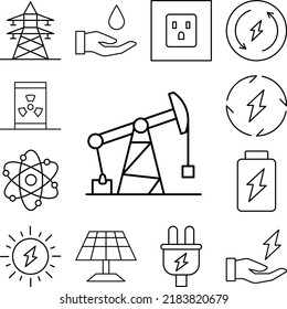 Pump jack, energy icon in a collection with other items