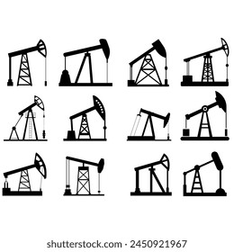 Pump Jack icon vector set. Oil illustration sign. Oil Drilling symbol collection. Oil Pumping logo.