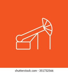 Icono de la línea de la grúa de aceite de la toma de bombeo para web, móvil e infografía. Icono blanco vector aislado en fondo rojo.