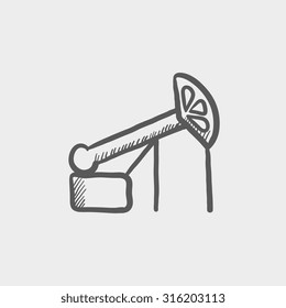 Pump jack oil crane sketch icon for web, mobile and infographics. Hand drawn vector dark grey icon isolated on light grey background.