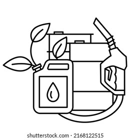 Rompecabezas con hojas verdes en crecimiento, barril de aceite y cartucho de combustible en contorno. Concepto de biocombustible ecológico. Industria ecológica, símbolo de energía alternativa. Vector