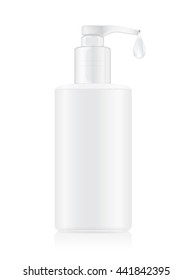 Pump plastic bottles container white color with water drop.  Ideal for packaging mock up of facial cleansing toner and oil and water or other.