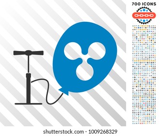 Pump Ripple Balloon icon with 7 hundred bonus bitcoin mining and blockchain pictographs. Vector illustration style is flat iconic symbols designed for blockchain software.