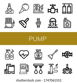 conjunto de iconos simples de la bomba. Contiene iconos como Petróleo, Combustible, Aspirador Nasal, Plunger, Estación de Gas, Válvula, Alcantarillado, Tanque de Almacenamiento, Shampoo, Plaguicida, se pueden usar para web, móvil y logotipo