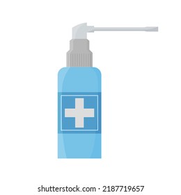 Pump spray bottle template. Flat sprayer isolated on white background. Pharmacy aerosol for rhinitis treatment. Object vector illustration of medical packaging.