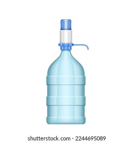 Pump water cooler and big bottle for office and home. Realistic mockup of dispenser with pump for pouring clean water and large plastic gallon isolated on white background. Vector illustration