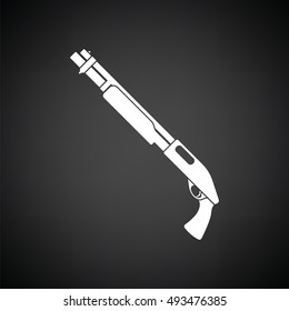 Pump-action shotgun icon. Black background with white. Vector illustration.