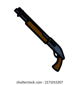 Pump-Action Shotgun Symbol. Bearbeitbare, fette Rahmenlinie mit Farbfülldesign. Vektorgrafik.