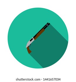 Icono de escopeta de acción de bomba. Diseño De Esténcil De Círculo Plano Con Sombra Larga. Ilustración vectorial.