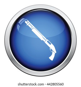 Pump-action shotgun icon. Glossy button design. Vector illustration.