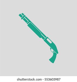 Pump-action shotgun icon. Gray background with green. Vector illustration.