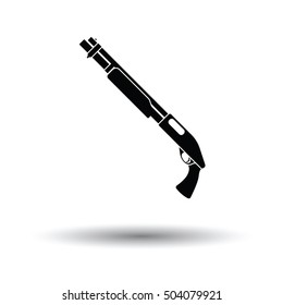 Pump-action shotgun icon. White background with shadow design. Vector illustration.