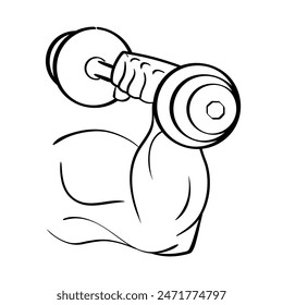 Pumped Arm Icon. Dumbbell icon. Linear style. Vector icon.