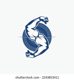 Pumped up arms, body building concept, fitness and gym logo.