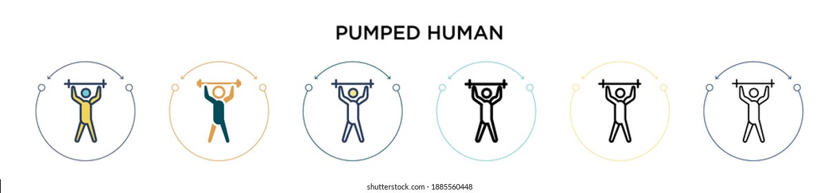 Pumped human icon in filled, thin line, outline and stroke style. Vector illustration of two colored and black pumped human vector icons designs can be used for mobile, ui, web